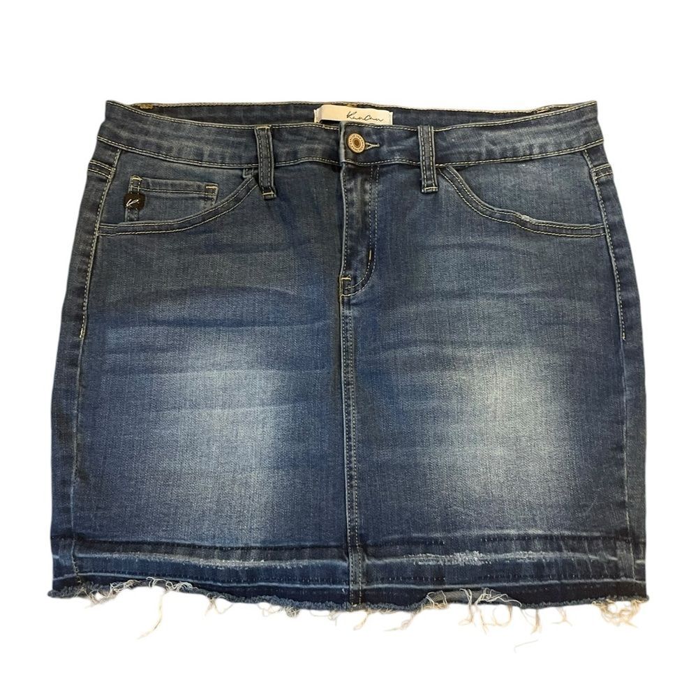 KanCan Distressed Raw Hem Denim Mini Jean Skirt Style KC6062M Size 9 or 28